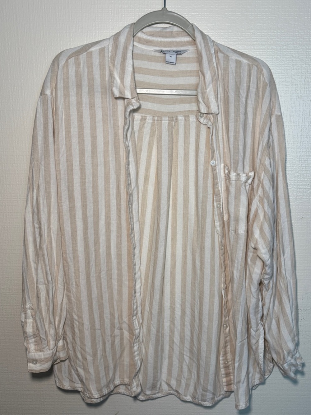 Old Navy Beige & White Striped Lightweight Button-Up Shirt